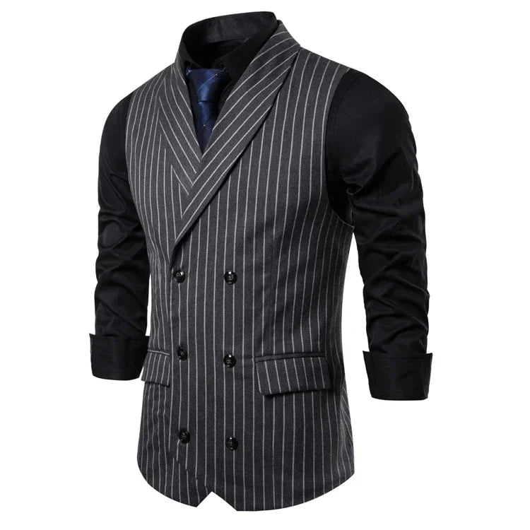 men’s striped waistcoat, double-breasted waistcoat, slim fit men’s vest, smart casual waistcoat, formal men’s vest