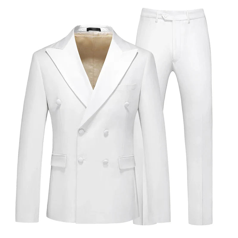 double breasted tuxedo, peak lapel tuxedo, formal men’s suit, elegant tuxedo, slim fit tuxedo