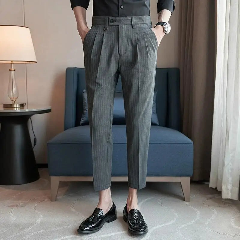 men’s striped tailored trousers, formal men’s pants, classic striped trousers, men’s dress trousers, professional men’s trousers