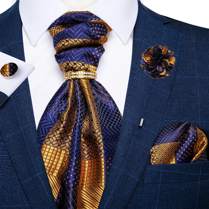 Tie Set, Tie, silk ascot set, patterned ascot tie, men’s wedding accessories, men’s formal accessories, men’s ascot tie, Maximus ascot tie, luxury ascot tie, ascot tie set, Ascot Tie
