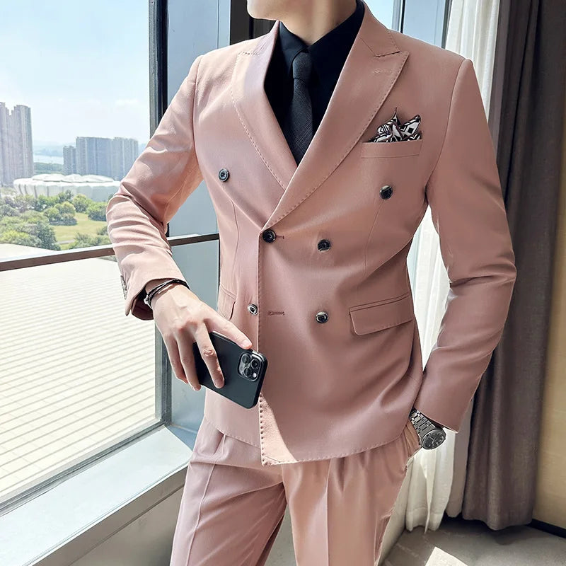 suit, Slim Suit men’s suit, Men’s Slim Suit, Men's Slim Suit, Men's Double-Breasted Suit, Men's Double-Breasted Slim Suit, double-breasted suit