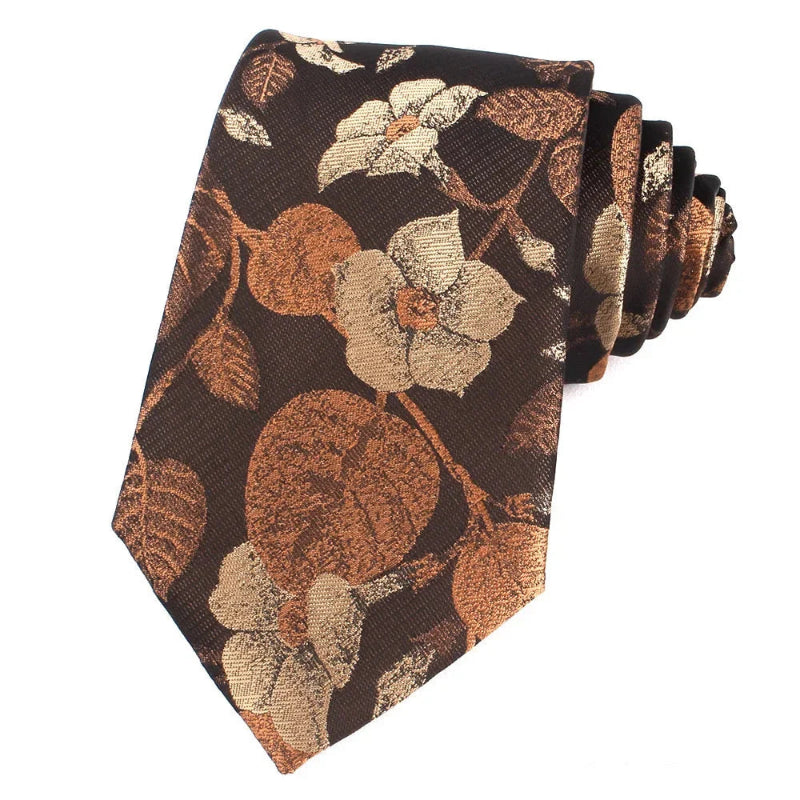 Tie, premium polyester tie, Patterned Tie, Maximus tie, formal floral tie, floral patterned tie for men, elegant men’s necktie, brown floral tie, Brown Floral Patterned Tie