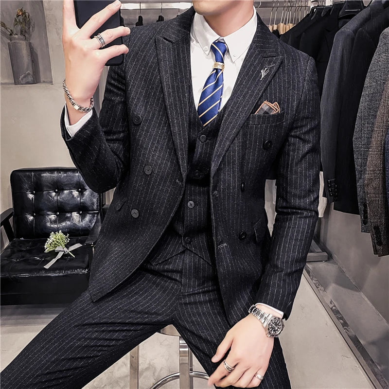 suit, striped suit, men’s suit, Men's Striped Suit, Men's Striped Double-Breasted Suit, Men's Slim Striped Suit, Men's Slim Striped Double-Breasted Suit, Men's Double-Breasted Suit, double-breasted suit