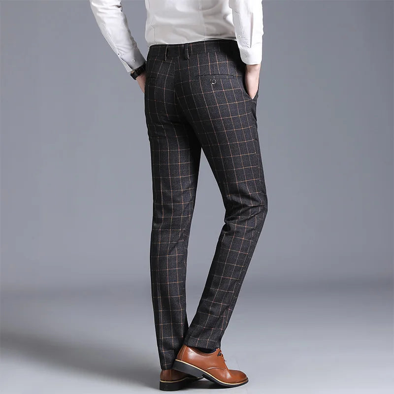 men’s plaid dress trousers, tailored men’s trousers, formal men’s pants, plaid formal trousers, men’s suit trousers