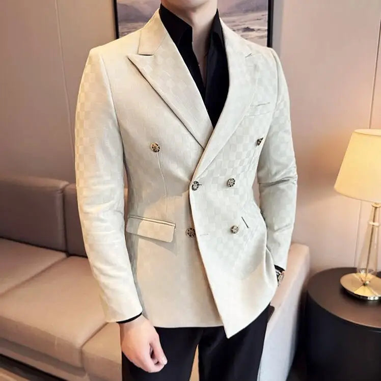 checked blazer men, double-breasted blazer, Maximus blazer, English style blazer, checkered menswear