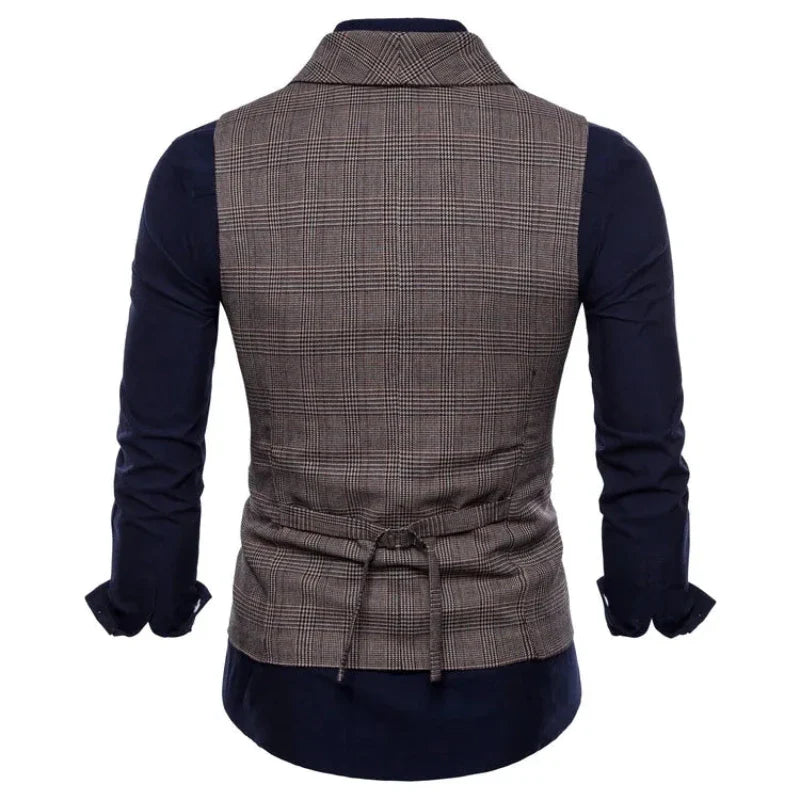 men double breasted plaid vest, mens lapel vest, slim fit mens vest, formal mens waistcoat, plaid mens waistcoat