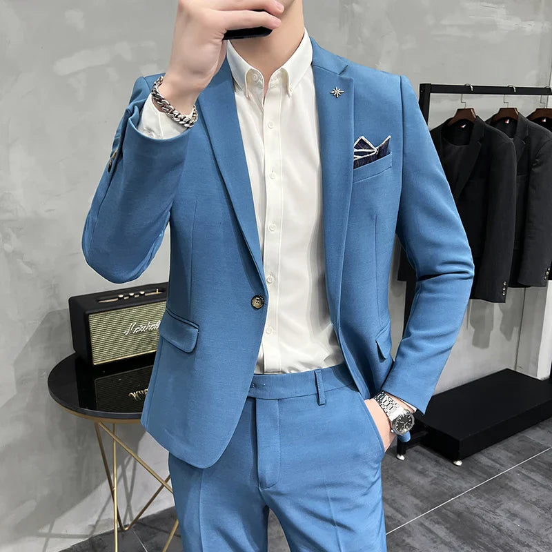 slim casual two piece suit, elegant casual men’s suit, modern men’s suit, slim fit suit for men, smart casual two piece suit