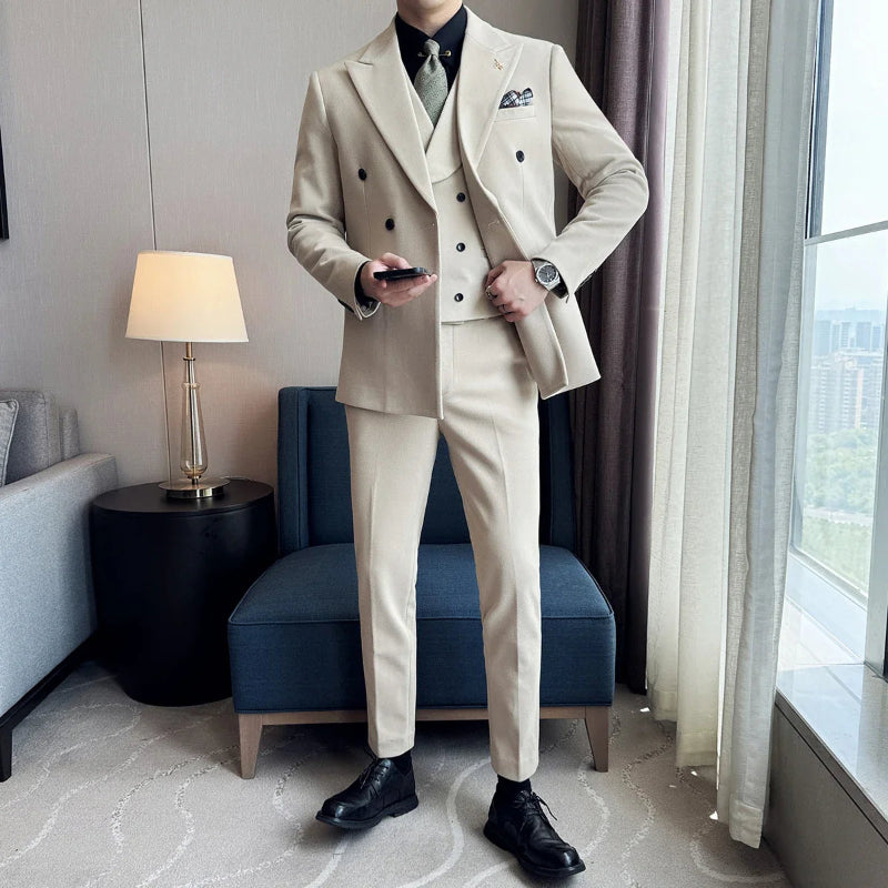 suit, Plain Suit, men’s suit, Men's Double-Breasted Suit, Men's Double-Breasted Plain Suit, double-breasted suit