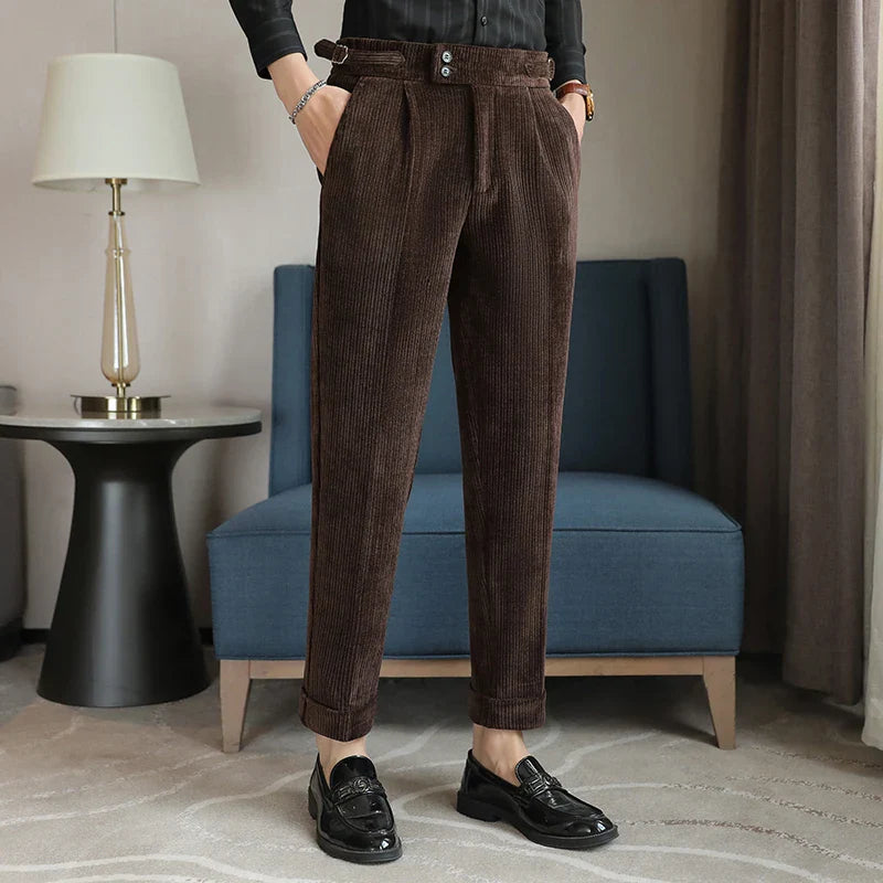 men’s ribbed tailored trousers, ribbed dress pants for men, men’s tailored pants, smart casual men’s trousers, modern tailored trousers