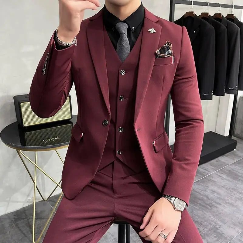 three-piece suit, suit, solid men’s suit, modern men’s suit, men’s suit, men’s slim fit suit, formal men’s suit
