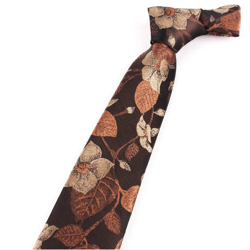 Tie, premium polyester tie, Patterned Tie, Maximus tie, formal floral tie, floral patterned tie for men, elegant men’s necktie, brown floral tie, Brown Floral Patterned Tie