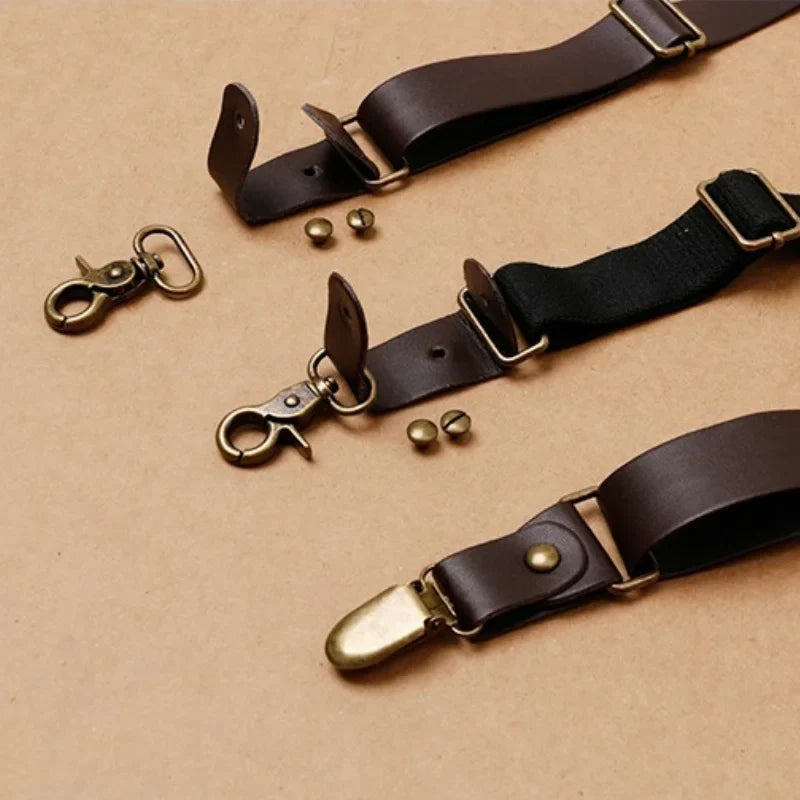 Suspenders, retro men’s suspenders, men’s vintage suspenders, men’s suspenders, men’s fashion suspenders, leather suspenders for men, coffee brown suspenders