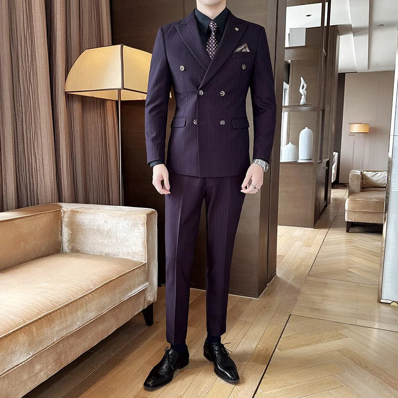 suit, Pinstriped Suit, men’s suit, Men's Luxury Double-Breasted Pinstriped Suit, Men's Double-Breasted Pinstriped Suit, Men's Double-Breasted Suit, Double-Breasted Pinstriped Suit