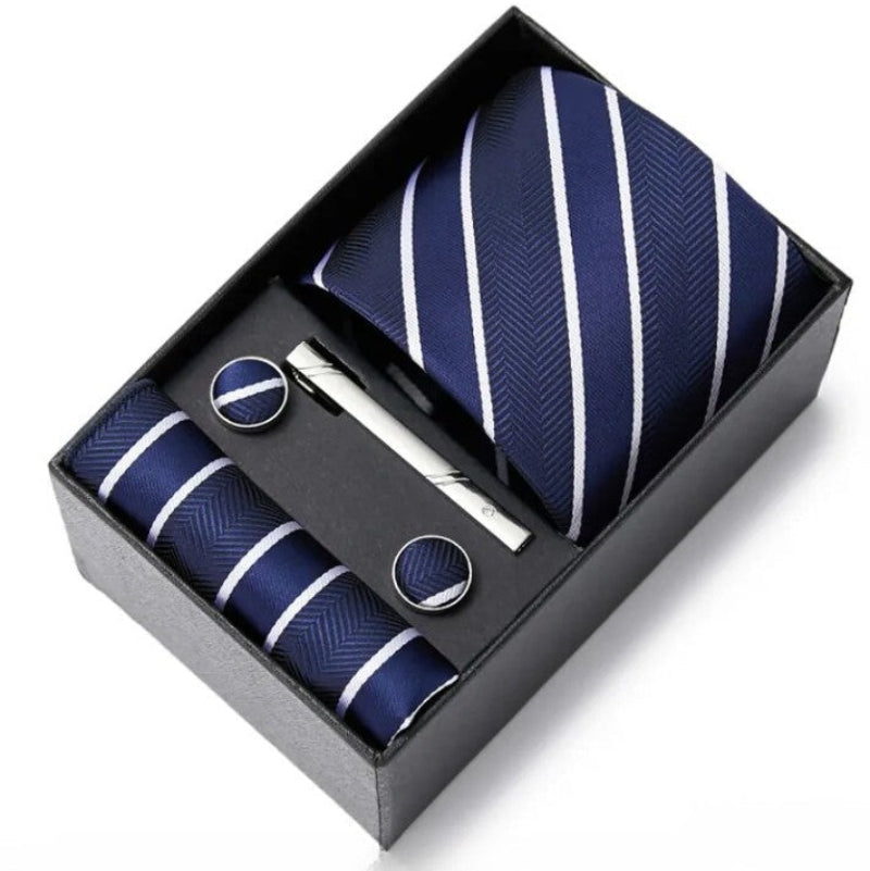 Tie Set, tie pocket square cufflinks set, Striped Tie Set, Striped Tie, silk tie set for men, men striped tie set, men formal accessories set, luxury men tie set
