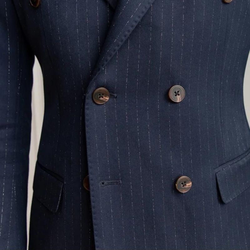 pinstripe two piece suit, double breasted men’s suit, slim fit men’s suit, elegant men’s suit, premium formal suit