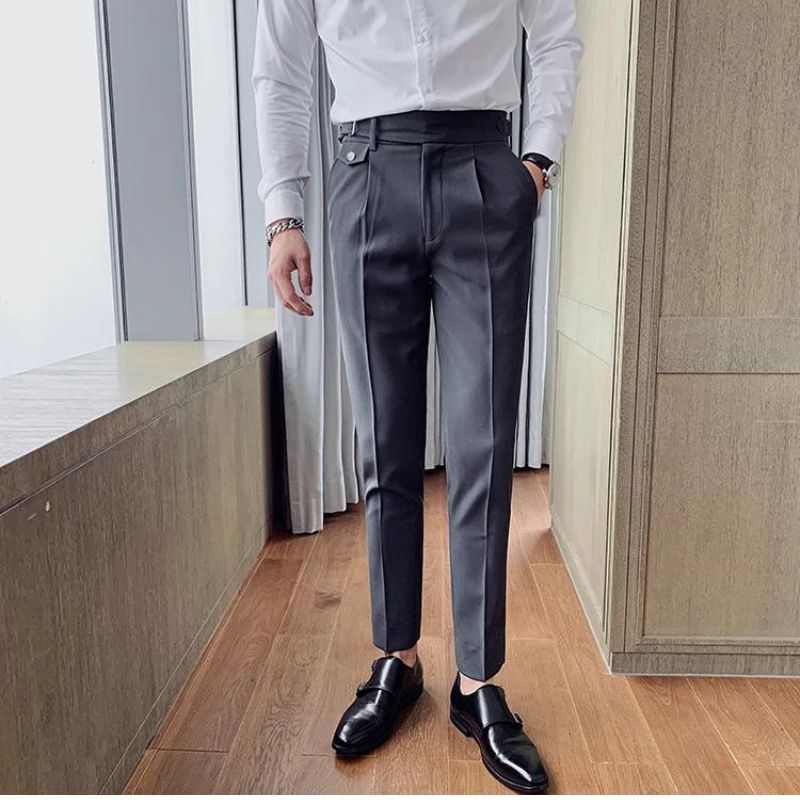 men’s premium tailored trousers, slim fit dress trousers, formal men’s pants, men’s suit trousers, adjustable waist trousers