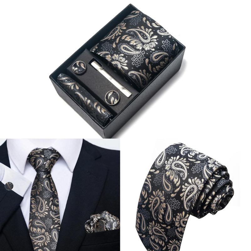 Tie Set, Tie, patterned tie set, Patterned Tie, men’s patterned tie set, maximus men accessories, luxury men accessories, formal patterned necktie set