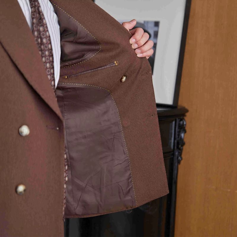 formal double breasted suit, slim fit men’s suit, elegant men’s suit, ribbed texture suit, classic formal suit