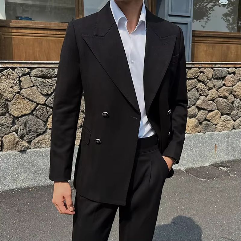 italian double breasted suit, slim fit men’s suit, elegant formal suit, premium italian suit, luxury two piece suit
