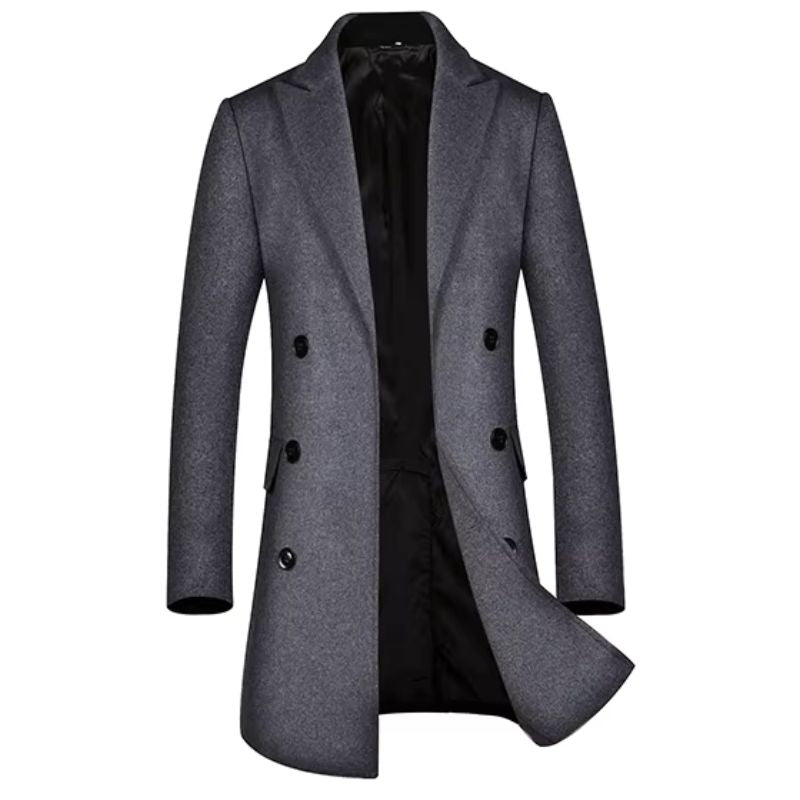 Double breasted men’s overcoat, peak lapel coat men, wool blend overcoat men, elegant winter coat men, stylish men’s outerwear