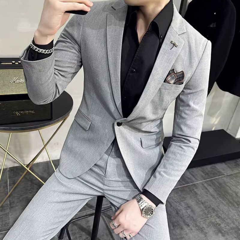 plain two piece suit, slim fit men’s suit, elegant formal suit, classic men’s suit, modern men’s suit