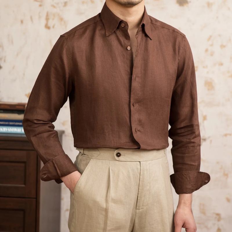 men linen dress shirt, slim fit linen shirt men, solid linen shirt men, breathable summer dress shirt, elegant men linen shirt