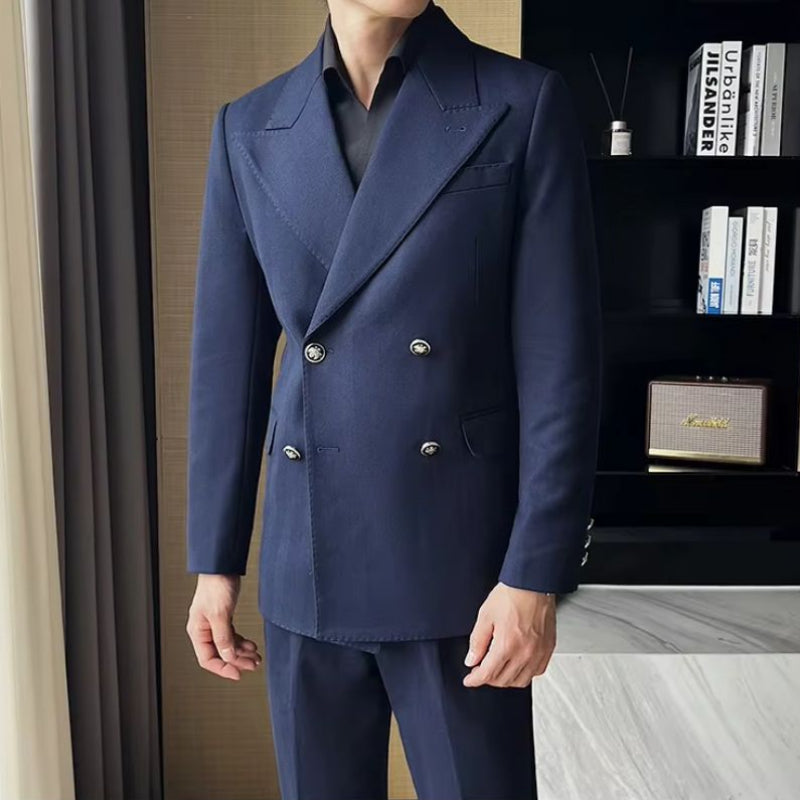 italian double breasted suit, slim fit men’s suit, elegant formal suit, premium italian suit, luxury two piece suit