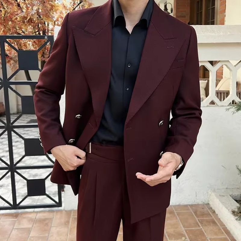 italian double breasted suit, slim fit men’s suit, elegant formal suit, premium italian suit, luxury two piece suit