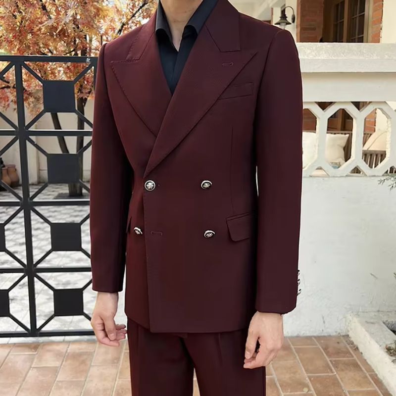 italian double breasted suit, slim fit men’s suit, elegant formal suit, premium italian suit, luxury two piece suit