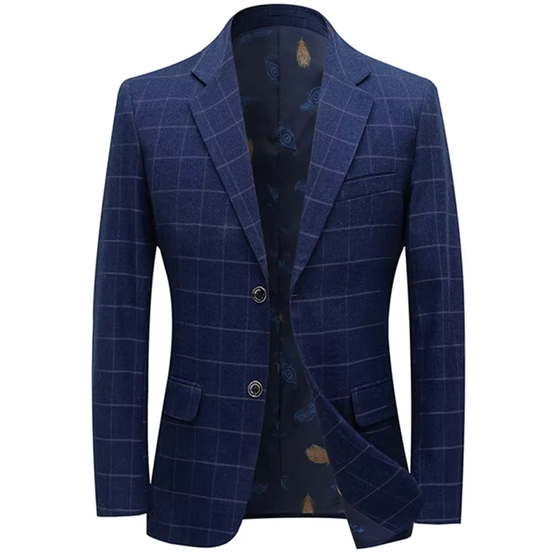 Maximus Navy Blue Checkered Men's Blazer