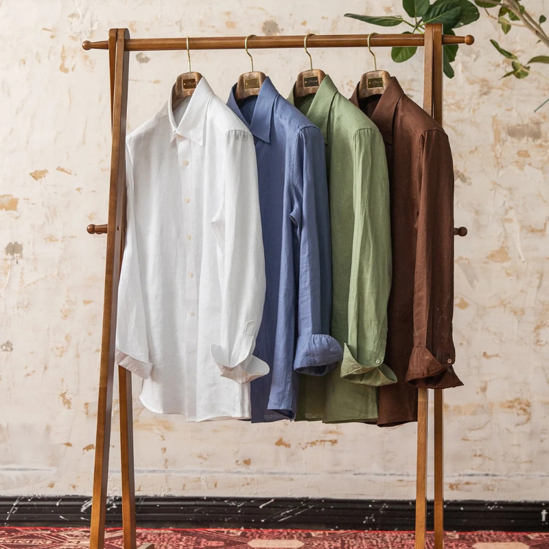 men linen dress shirt, slim fit linen shirt men, solid linen shirt men, breathable summer dress shirt, elegant men linen shirt