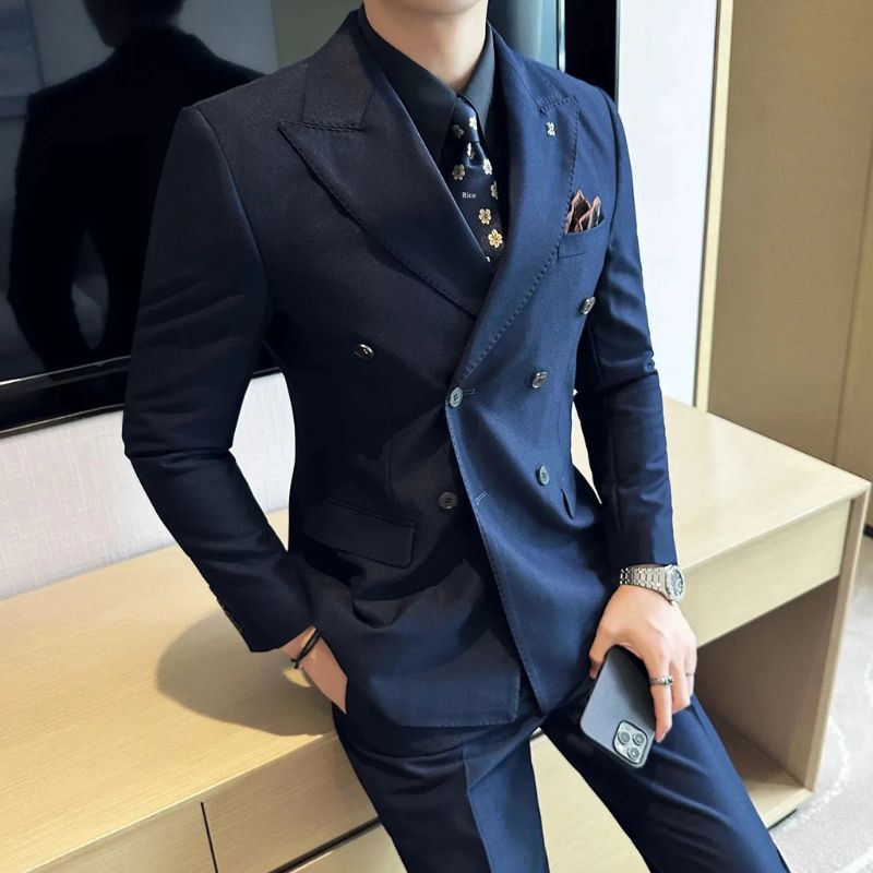 double-breasted suit, slim fit men’s suit, smart casual suit, formal men’s outfit, Maximus suit