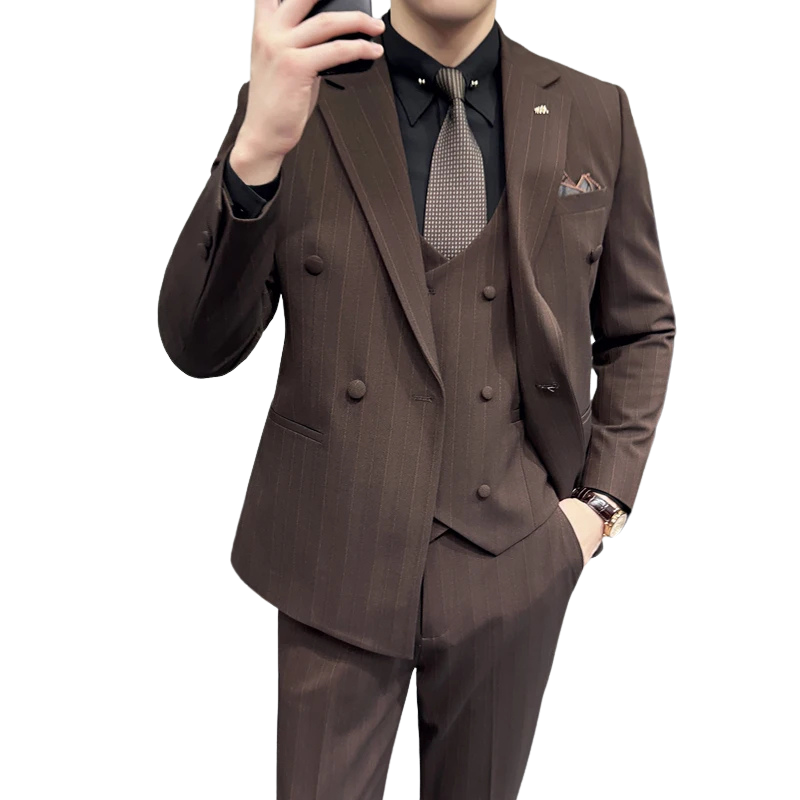 suit, striped suit, men’s suit, Men’s Striped Suit, Men's Striped Suit, Men's Double-Breasted Suit, Men's Double-Breasted Striped Suit, Men's Classic Striped Suit, Men's Classic Double-Breasted Striped Suit, double-breasted suit, Classic Striped Suit