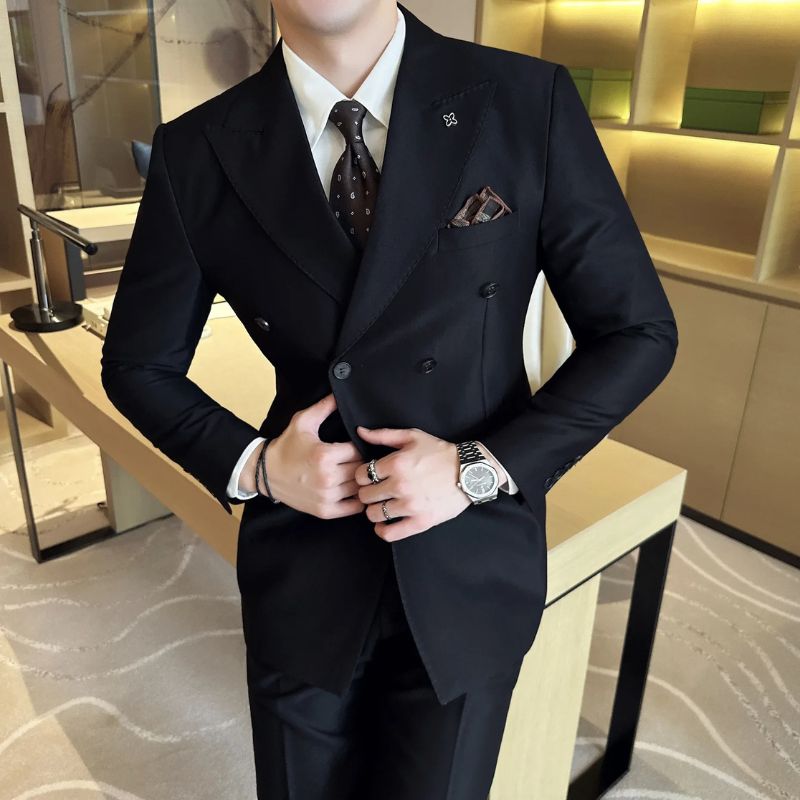 double-breasted suit, slim fit men’s suit, smart casual suit, formal men’s outfit, Maximus suit