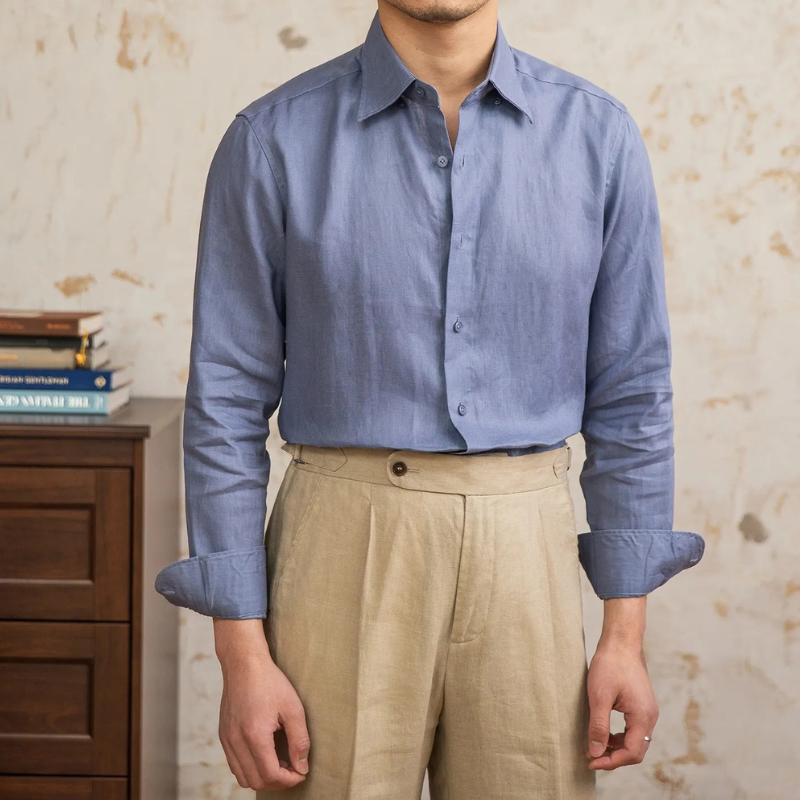 men linen dress shirt, slim fit linen shirt men, solid linen shirt men, breathable summer dress shirt, elegant men linen shirt