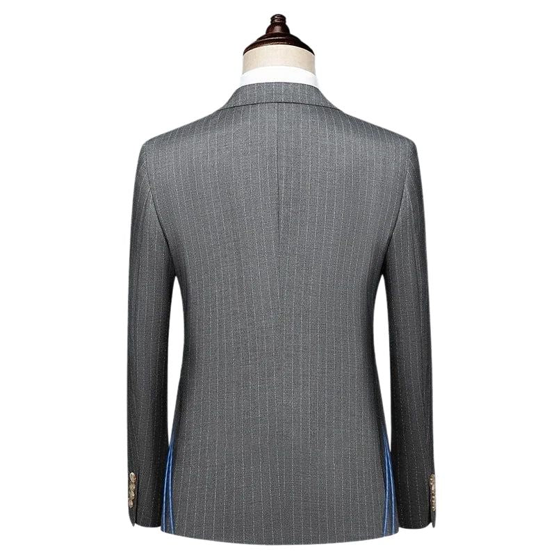 suit, men’s suit, Men’s Striped Suit, Men’s Striped Double-Breasted Suit, Men’s Gray Striped Double-Breasted Suit, Men’s Gray Double-Breasted Suit, Men’s Double-Breasted Suit, Men's Double-Breasted Suit, Gray Double-Breasted Suit, english double-breasted suit, double-breasted suit