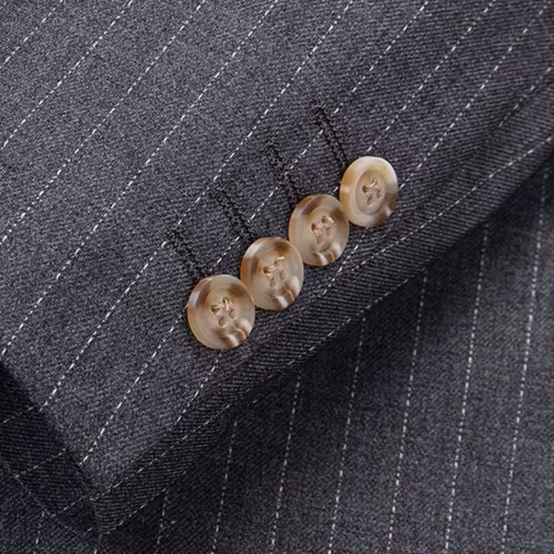 suit, men’s suit, Men’s Striped Suit, Men’s Striped Double-Breasted Suit, Men’s Gray Striped Double-Breasted Suit, Men’s Gray Double-Breasted Suit, Men’s Double-Breasted Suit, Men's Double-Breasted Suit, Gray Double-Breasted Suit, english double-breasted suit, double-breasted suit