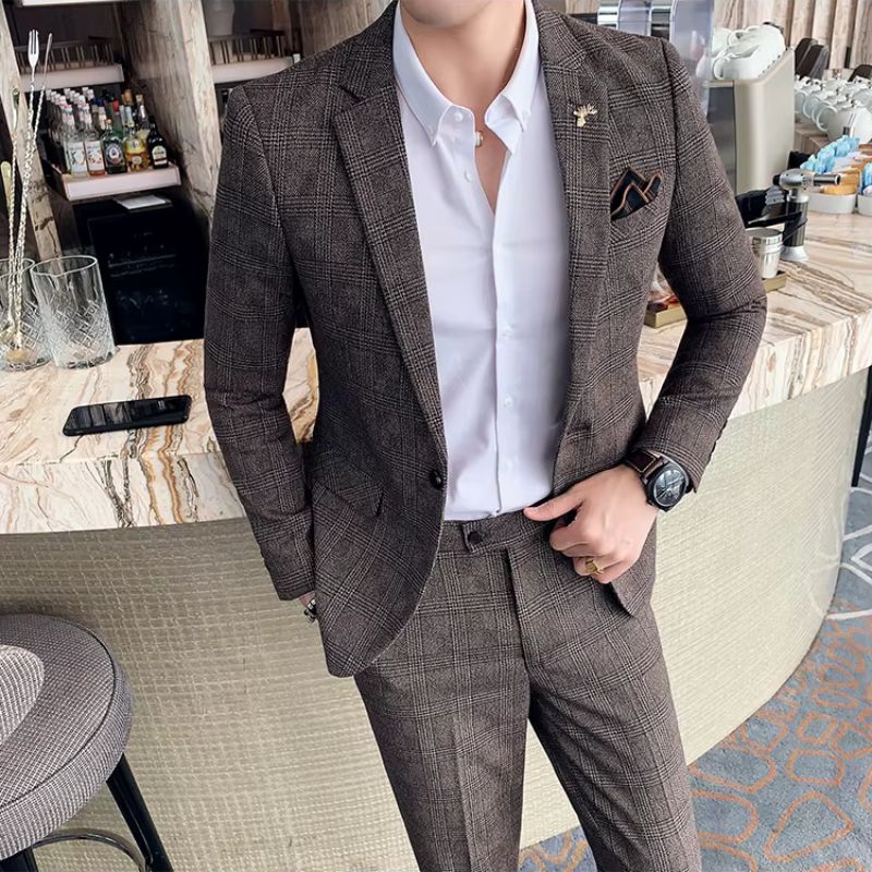vintage checkered suit, slim fit men’s suit, retro men’s outfit, formal check suit, Maximus men’s fashion