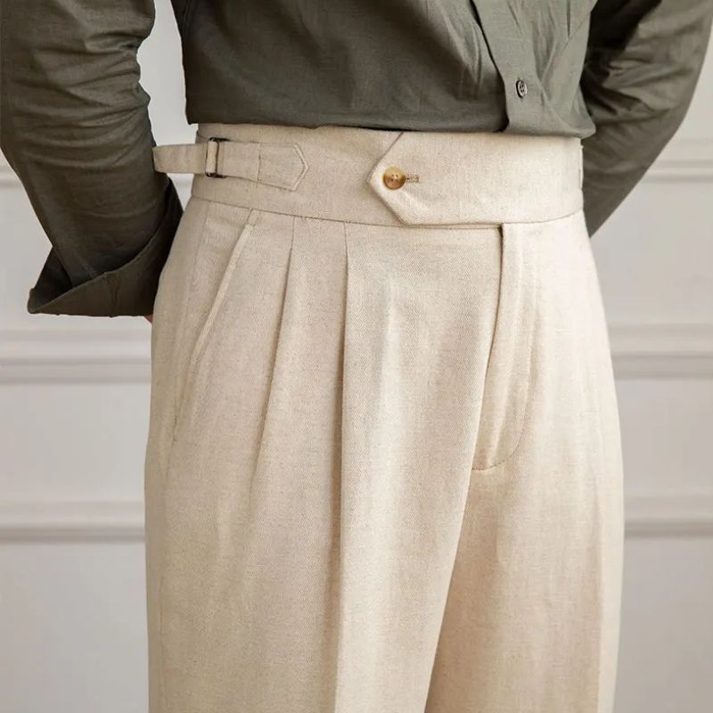 Men’s Cotton & Linen Tailored Trousers Slim Toscana Maximus