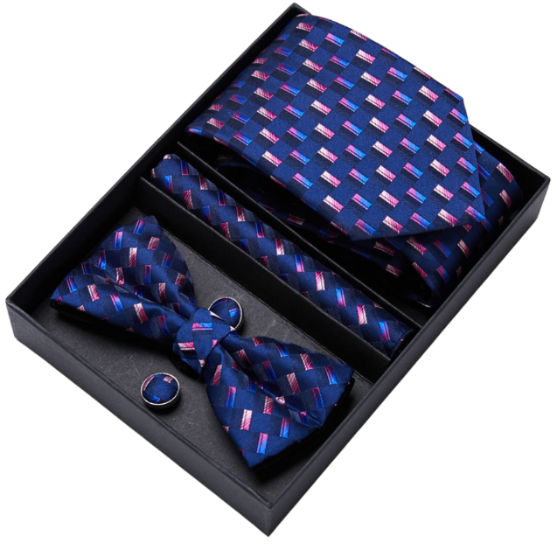 Tie Set, Tie, silk tie and bow tie set, Premium Patterned Tie Set, patterned tie set, men’s patterned tie set, men’s bow tie set, maximus premium accessories, luxury men accessories, formal men gift box