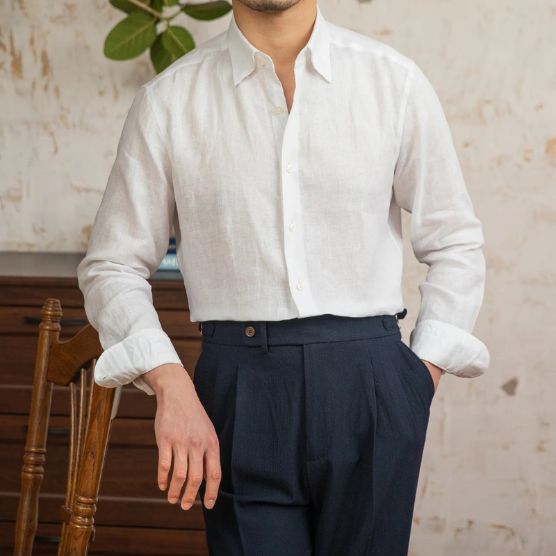 men linen dress shirt, slim fit linen shirt men, solid linen shirt men, breathable summer dress shirt, elegant men linen shirt