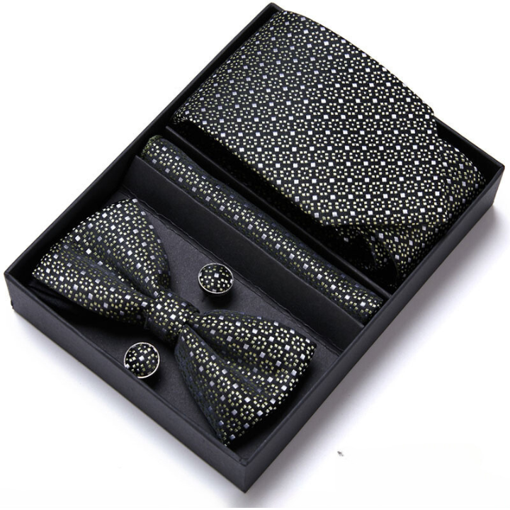 Tie Set, Tie, silk tie and bow tie set, Premium Patterned Tie Set, patterned tie set, men’s patterned tie set, men’s bow tie set, maximus premium accessories, luxury men accessories, formal men gift box