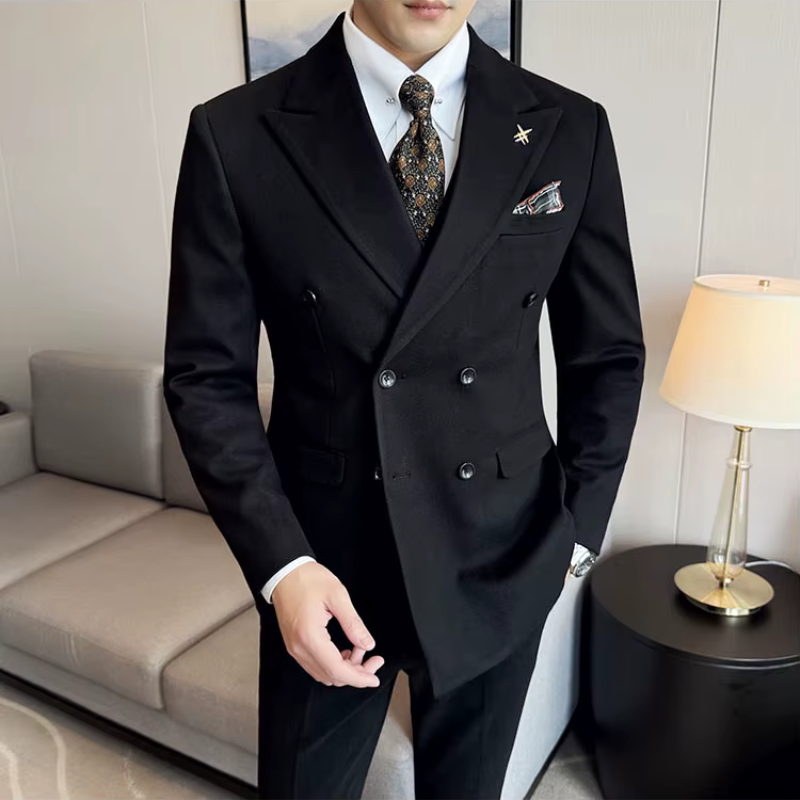 suit, Plain Suit, men’s suit, Men's Double-Breasted Suit, Men's Double-Breasted Plain Suit, double-breasted suit
