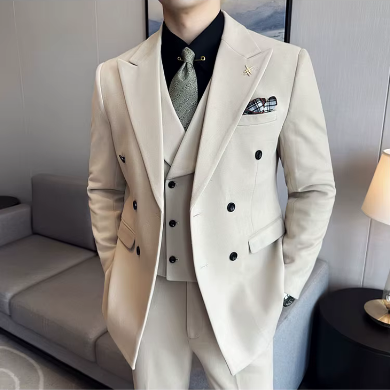 suit, Plain Suit, men’s suit, Men's Double-Breasted Suit, Men's Double-Breasted Plain Suit, double-breasted suit