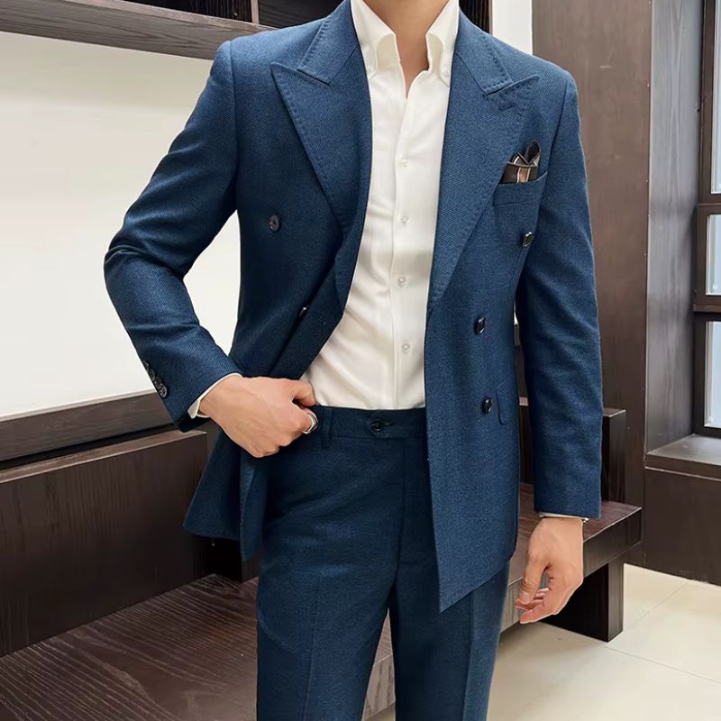 luxury slim fit suit, double breasted two piece suit, elegant men’s suit, formal slim fit suit, modern men’s suit