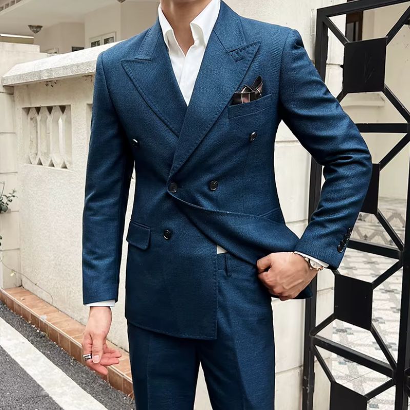 luxury slim fit suit, double breasted two piece suit, elegant men’s suit, formal slim fit suit, modern men’s suit