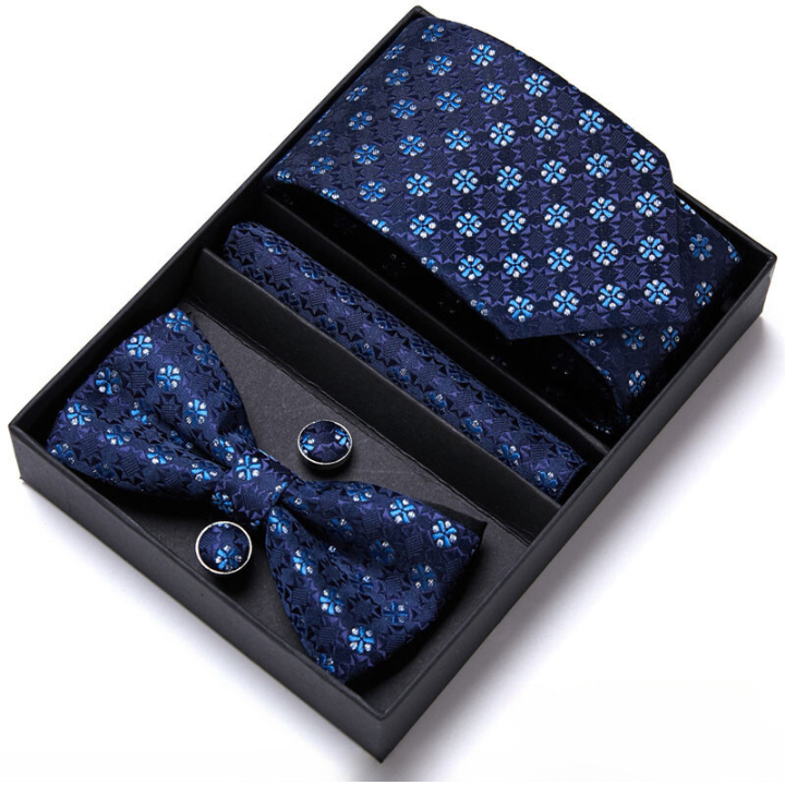 Tie Set, Tie, silk tie and bow tie set, Premium Patterned Tie Set, patterned tie set, men’s patterned tie set, men’s bow tie set, maximus premium accessories, luxury men accessories, formal men gift box
