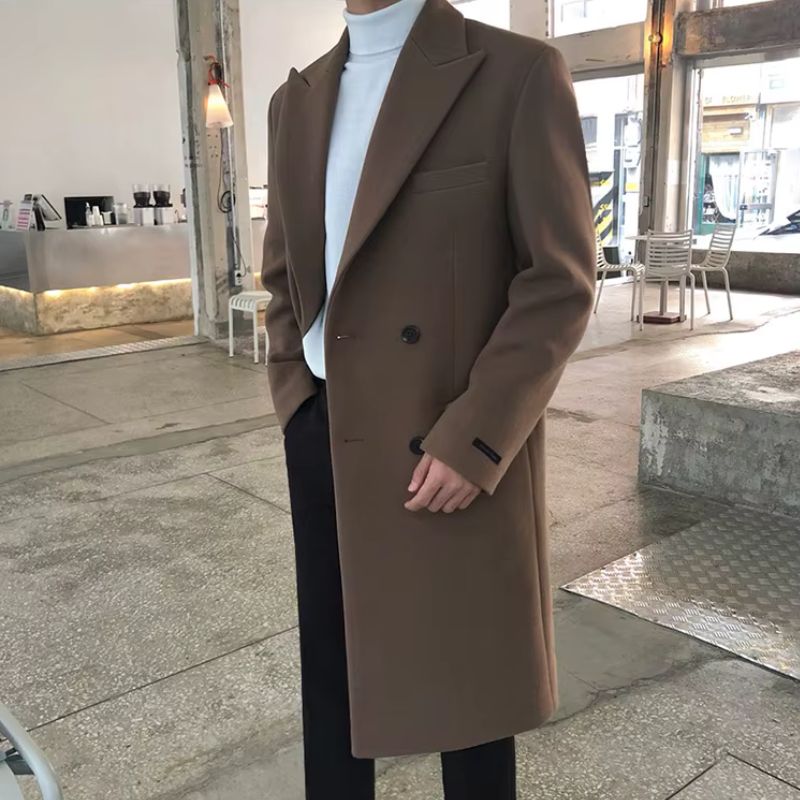 Double breasted men’s overcoat, long men’s coat, smart casual men’s coat, winter overcoat men, elegant men’s outerwear