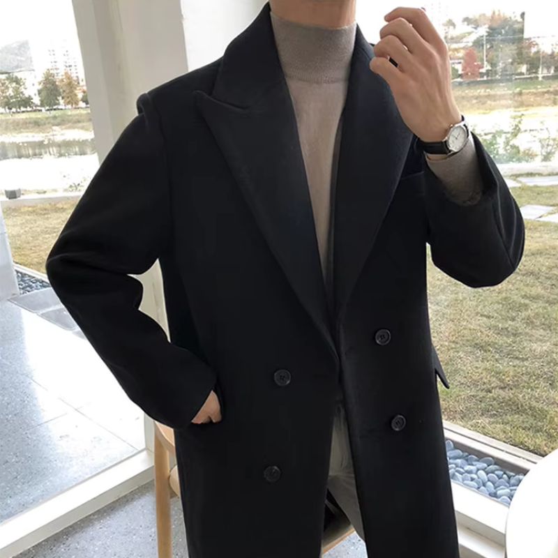 Double breasted men’s overcoat, long men’s coat, smart casual men’s coat, winter overcoat men, elegant men’s outerwear