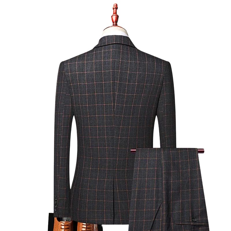 three-piece suit, suit, plaid men’s suit, men’s suit, men’s slim fit suit, formal men’s suit, burgundy men’s suit